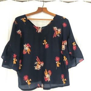 Madewell Silk Ruffle-sleeve in Cactus Flower